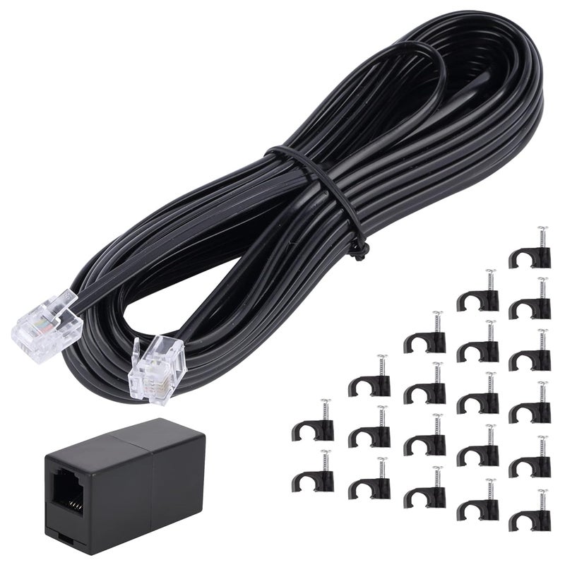 Ubramac Telephone Extension Cord Phone Cable Line Wire, with Standard RJ11 Plug (25FT-Black) - Image 1